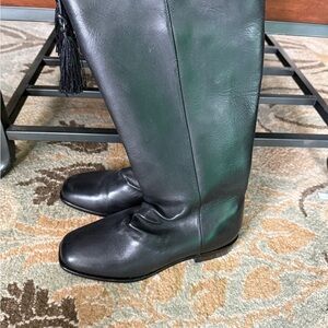 Regency Hessian Knee High Black Leather Boots